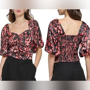 DKNY Satin Ruched V-Neck‎ Crop Blouse Persimmon